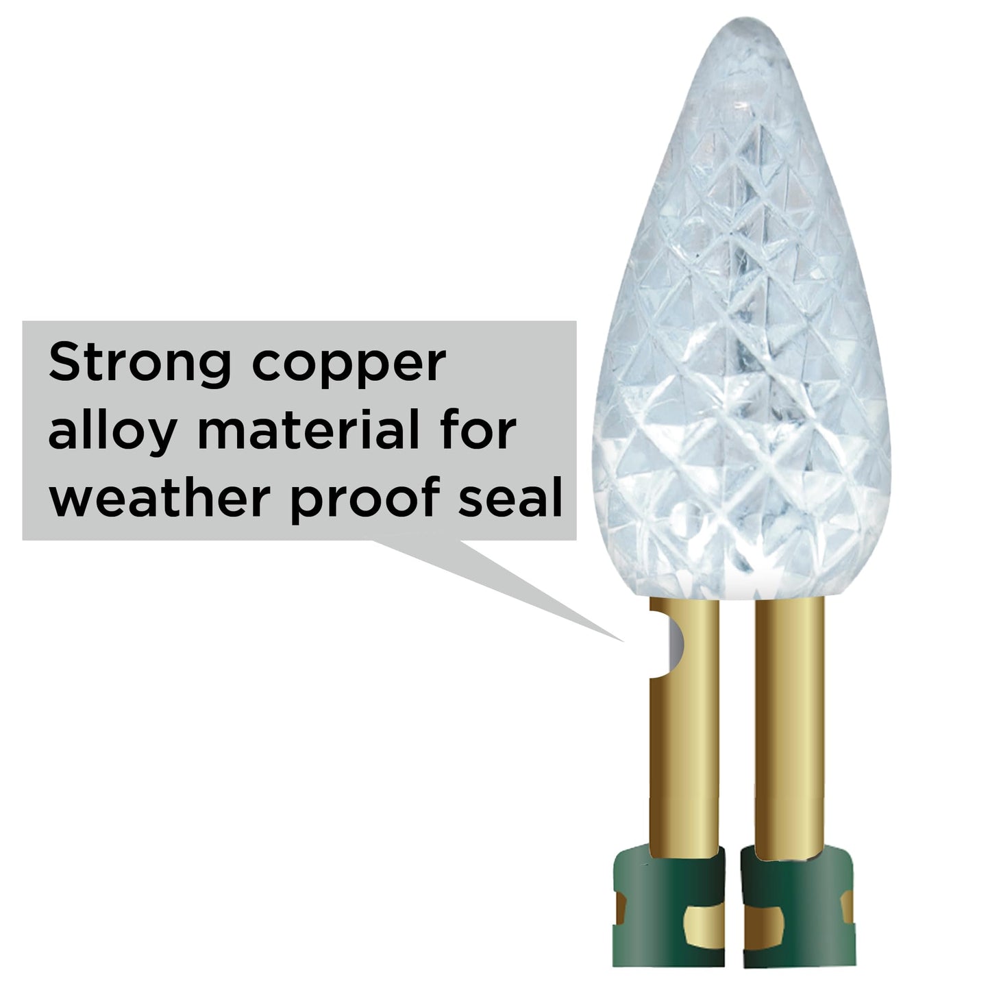 Brite Star 80 Lt LED C6 Faceted Light with Green Wire, Pure White
