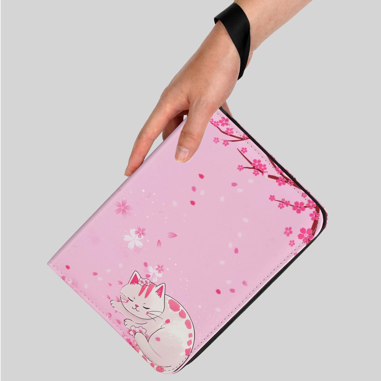 EYEGLEAM Card Binder 4-pocket,400 Pockets Trading Card Holder Album Book Case for TCG Cards Collection Sports Trading Cards Collector Album for Boys Girls Toys Gift Pink Sakura Cat