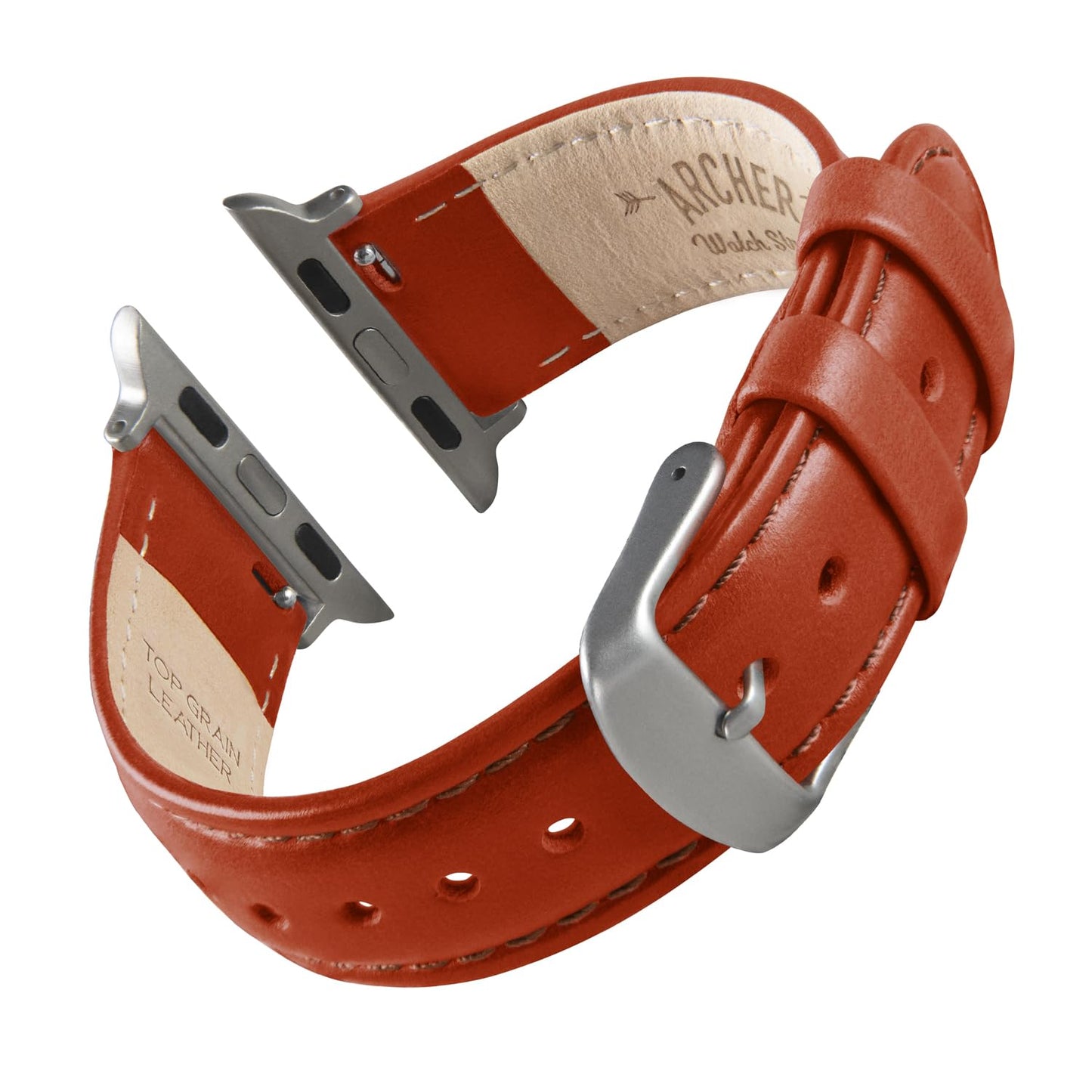 Archer Watch Straps - Top Grain Leather Straps for Apple Watch (Cognac/Matched Thread, Matte Silver Hardware, 40/41/42mm)