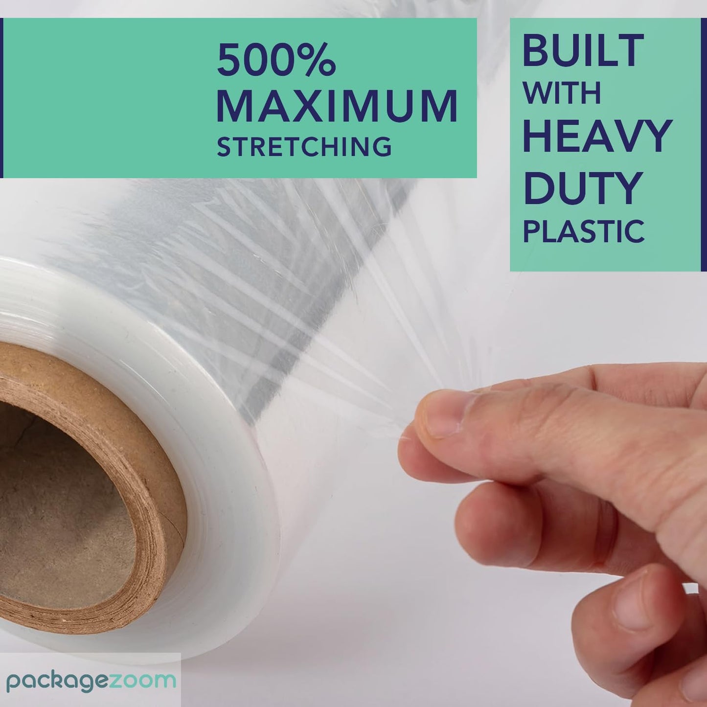 PackageZoom 4 Rolls Clear Stretch Wrap Film 18” x 1500 feet Plastic Wrap for Moving, Packing, Shipping & Storage Heavy Duty Industrial Cling Film for Boxes and Furniture