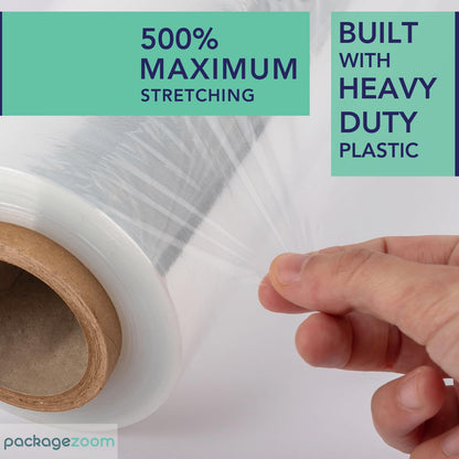 PackageZoom 4 Rolls Clear Stretch Wrap Film 18” x 1500 feet Plastic Wrap for Moving, Packing, Shipping & Storage Heavy Duty Industrial Cling Film for Boxes and Furniture