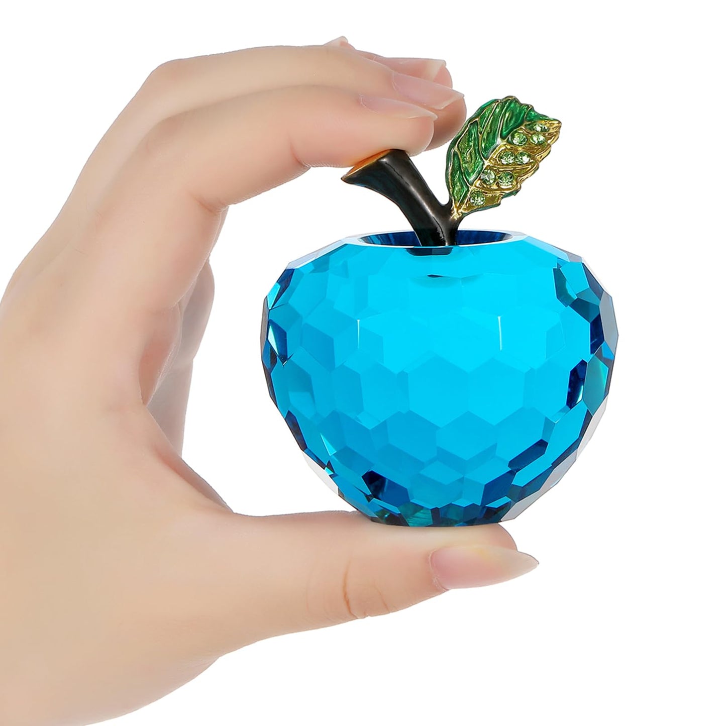 Vie jeune Crystal Apple Figurine Paperweight, Handmade Statue Ornament Home Decoration, Collectible Crystal Crafts, Come with Gift Box, Great Gift for Birthday Holidays Christmas (Blue-60mm)