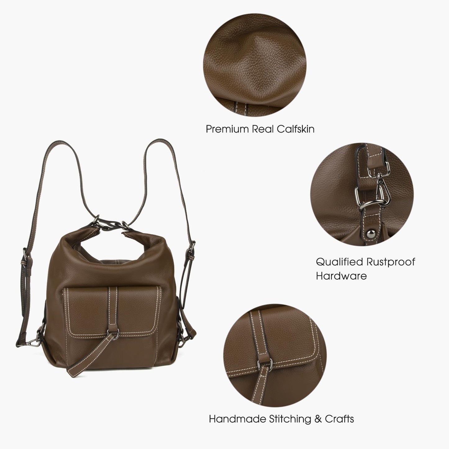 DONNAIN Genuine Leather Backpack Purse for Women Large Capacity, Anti-Theft Travel Backpack Leather Convertible Shoulder Bag (Coffee)
