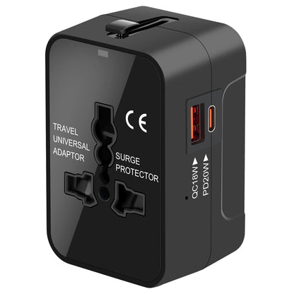 Universal Travel Adapter Worldwide, GaN Fast Charging with PD 3.0 USB-C & USB-A Quick Charge Ports, All-in-One International Power Plug Adapter Converter AC Wall Charger for Europe USA UK AUS Black