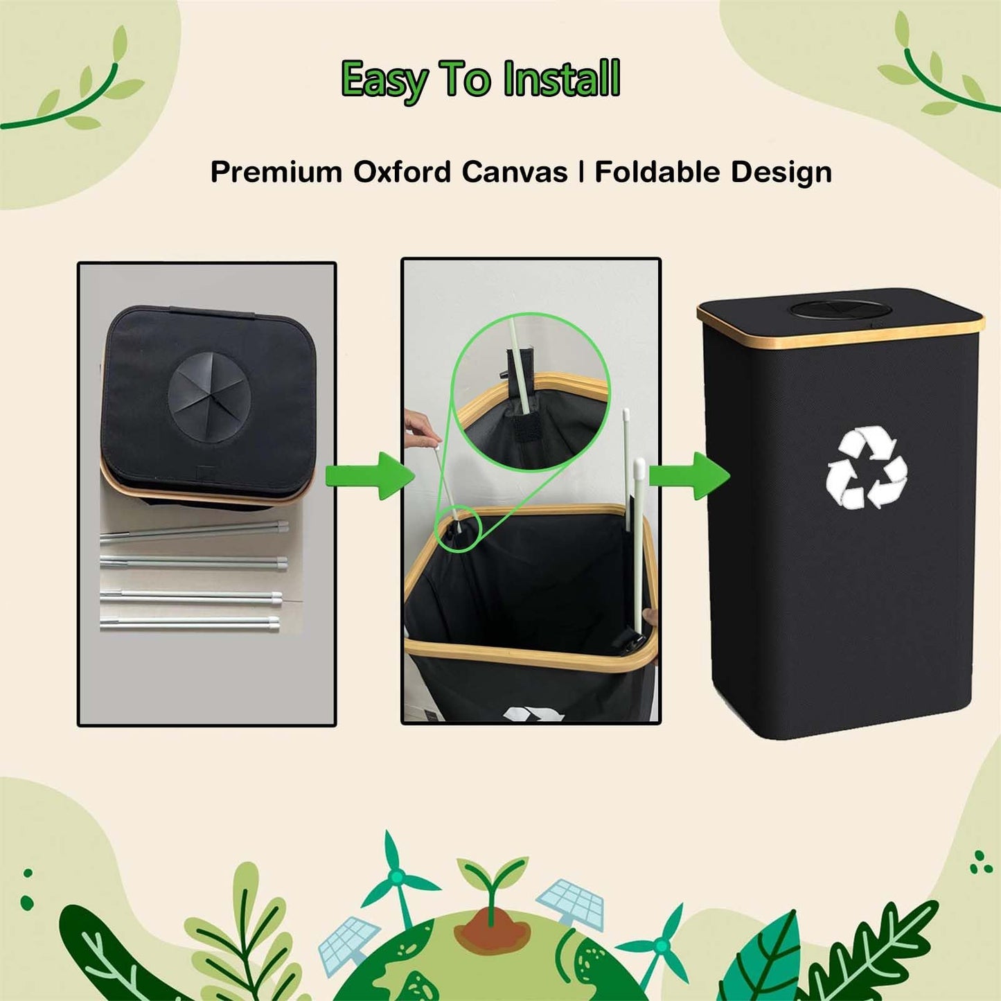 Pakusane Recycling Bin for Kitchen Indoor Home, Large 100L/ 26 Gallon Recycle Bin with Lid Removeable Reusable Inner Bag Bottle Can Glass Waste Plastice Stickers (Blue, 26 Gallon)