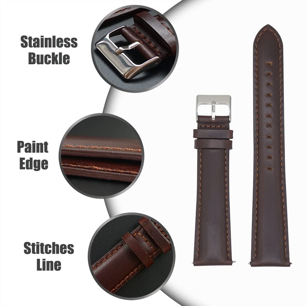 AMHUGE Extra Long Italian Genuine Leather Watch Strap-18mm，20mm，22mm，24mm Width -Brown Black Calf Leather Watch Band for Big Wrist Men or Women (18mm, Dark Brown)