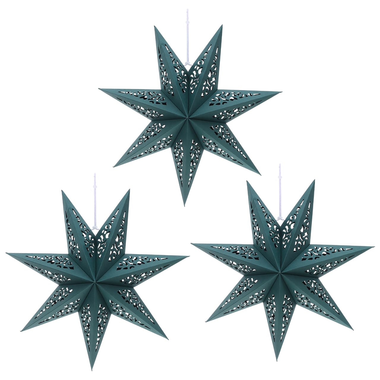 KALLORY 3 Pcs Christmas Star Paper Lantern Lampshade 7-Pointed Hollow Out Star Hanging Decoration for Christmas New Year Party Wedding Birthady Decor