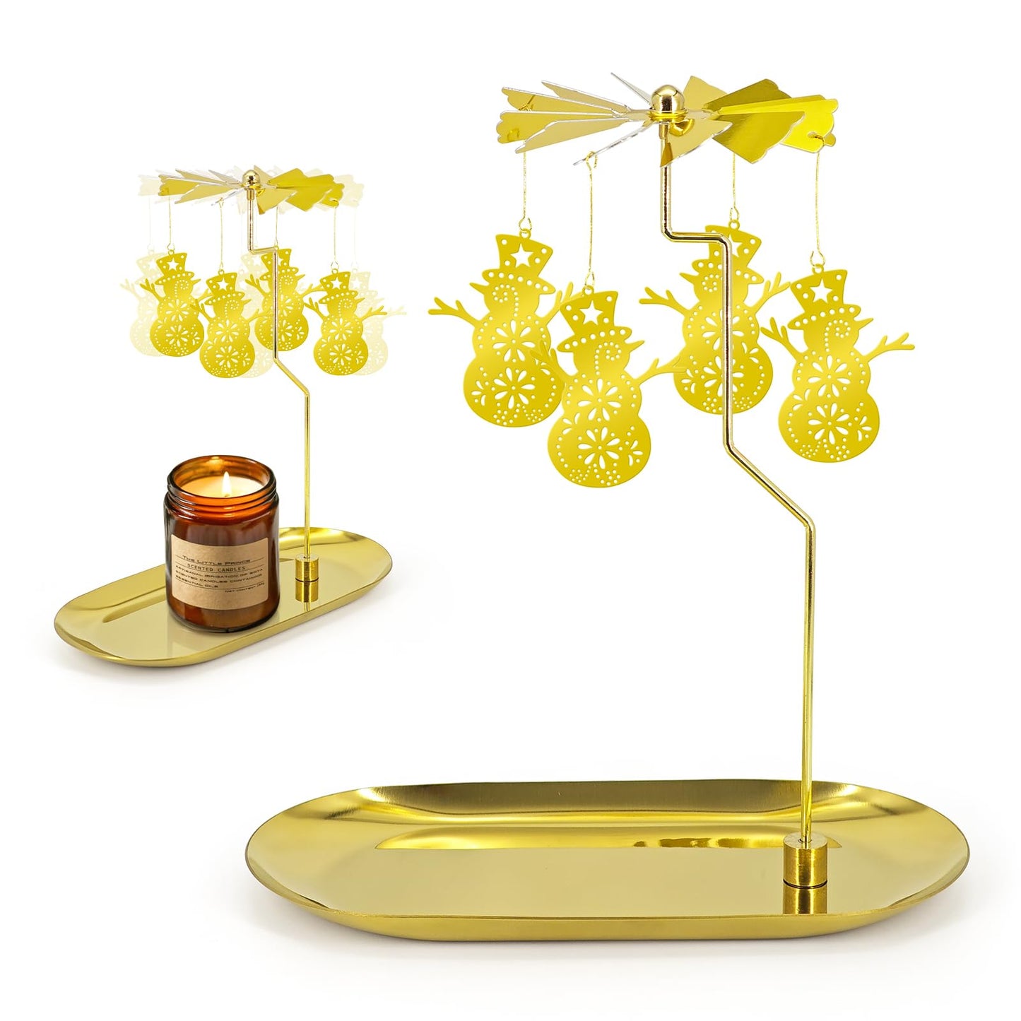 Oiiyee Carousel Candle Holder - Spinning Rotary Holder with Tray for Jar Candles Scented and Tea Lights, Unique Home Decor Gifts for Christmas Party, Valentine's Decor, Table Centerpiece(Snowman)