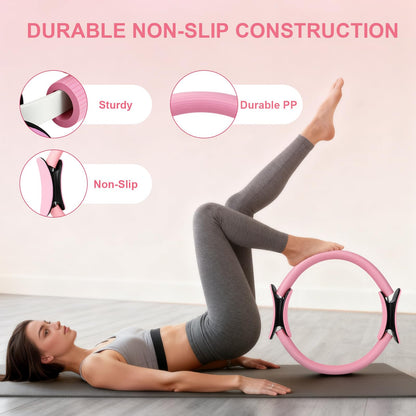 BYYNNE Home Pilates Kit for Women - 14 Pcs Pilates Equipment Set with P-ilates Ring and Ball, 5 Resistance Bands Etc Accessories for Beginners Home Workouts - Includes Workout Guide (Pink)