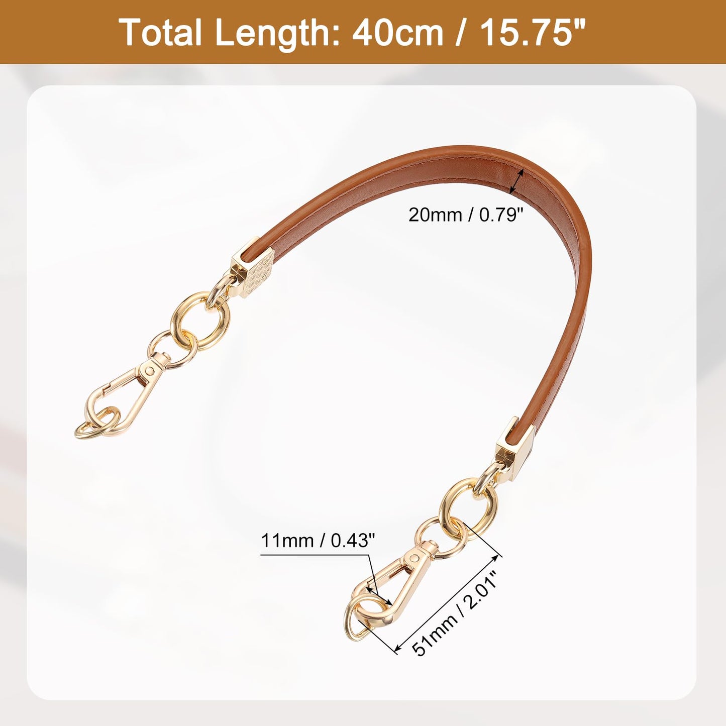 uxcell Leather Purse Handle, 40cm/15.75" Short PU Purse Replacement Strap for Women's Handbag Underarm Bag Tote (Brown)