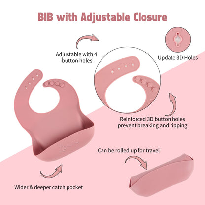 Losecu Silicone Feeding Set|Baby Led Weaning Supplies|Suction Plate Bowl Set with Bib, Spoon, Fork, Sippy Cup|Feeding Eating Supplies BPA Free