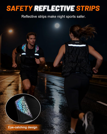 Weighted Vest for Woman Men, 0-10lbs Adjustable Running Vest with 10 Removable Weights, Weight Training Vest for Weight Loss, Colorful Reflective Straps & Phone Pockets, Machine Washable