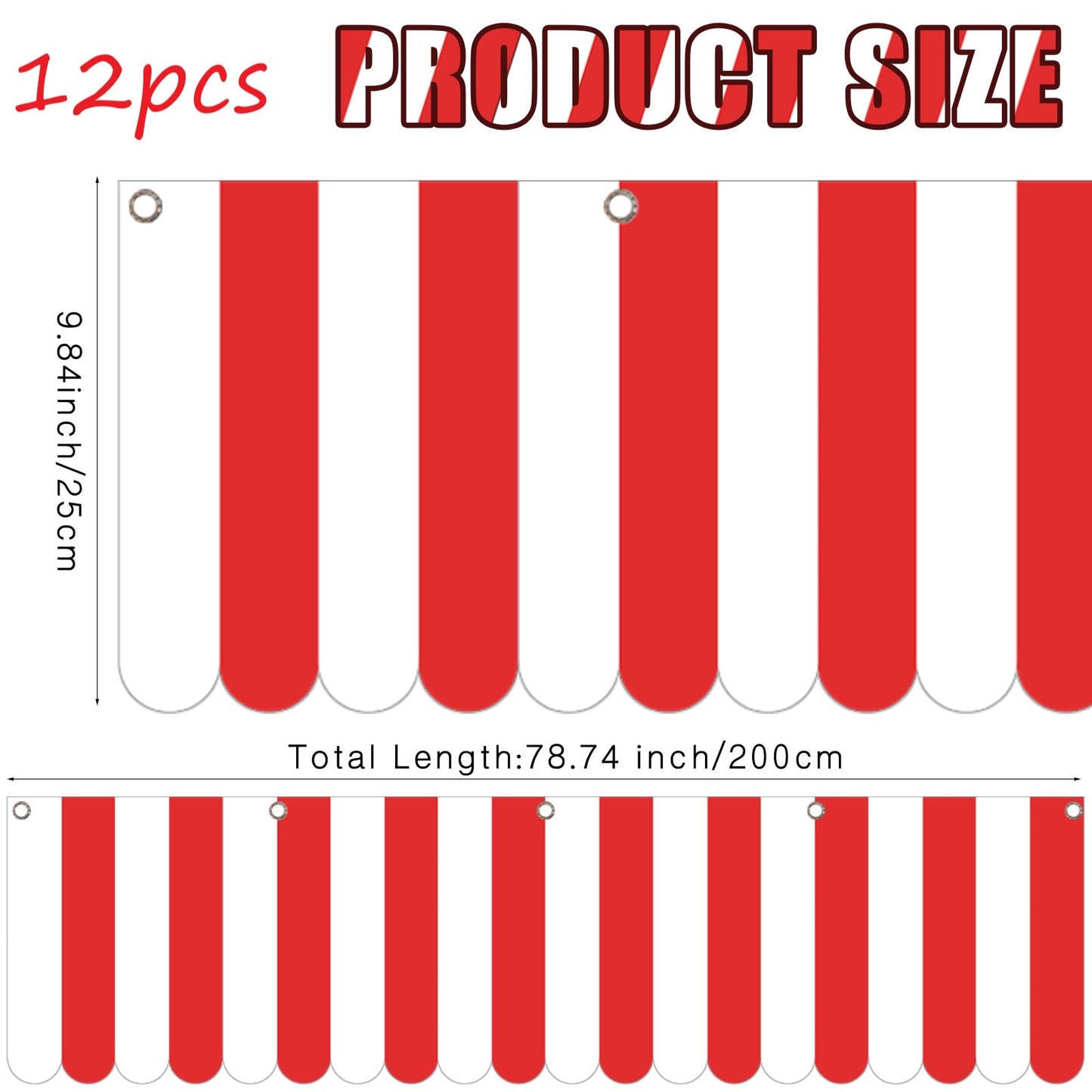 Preboun 12 Pcs Carnival Decorations Tent Christmas Circus Carnival Hanging Decorations Christmas Red White Striped Banner Circus Xmas Mardi Gras Theme Celebration Wall Games Props