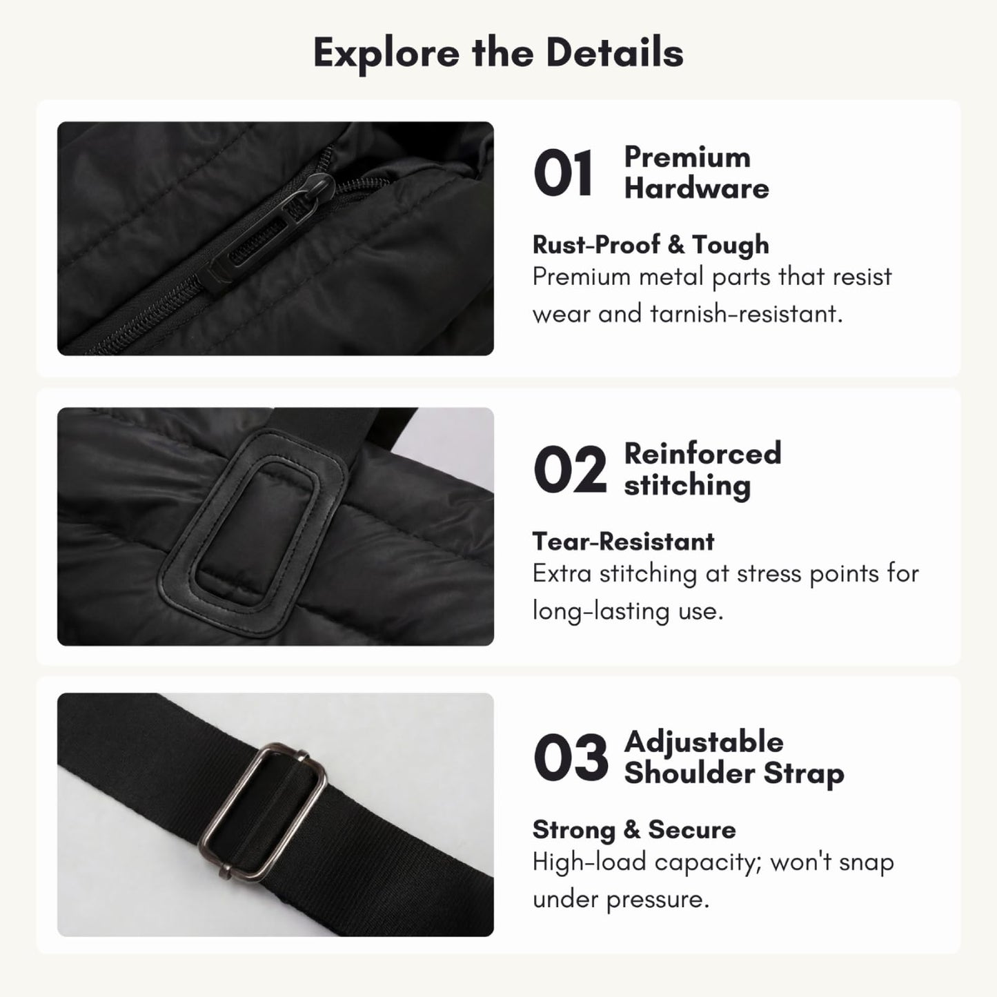 Puffer Weekender Bag for Women, Quilted Duffle Bag with Pouch, Water-Resistant Gym Bag, Large Tote Travel Bag for Hospital Nurse Diaper Bag, Lightweight Carry on Bag, Black