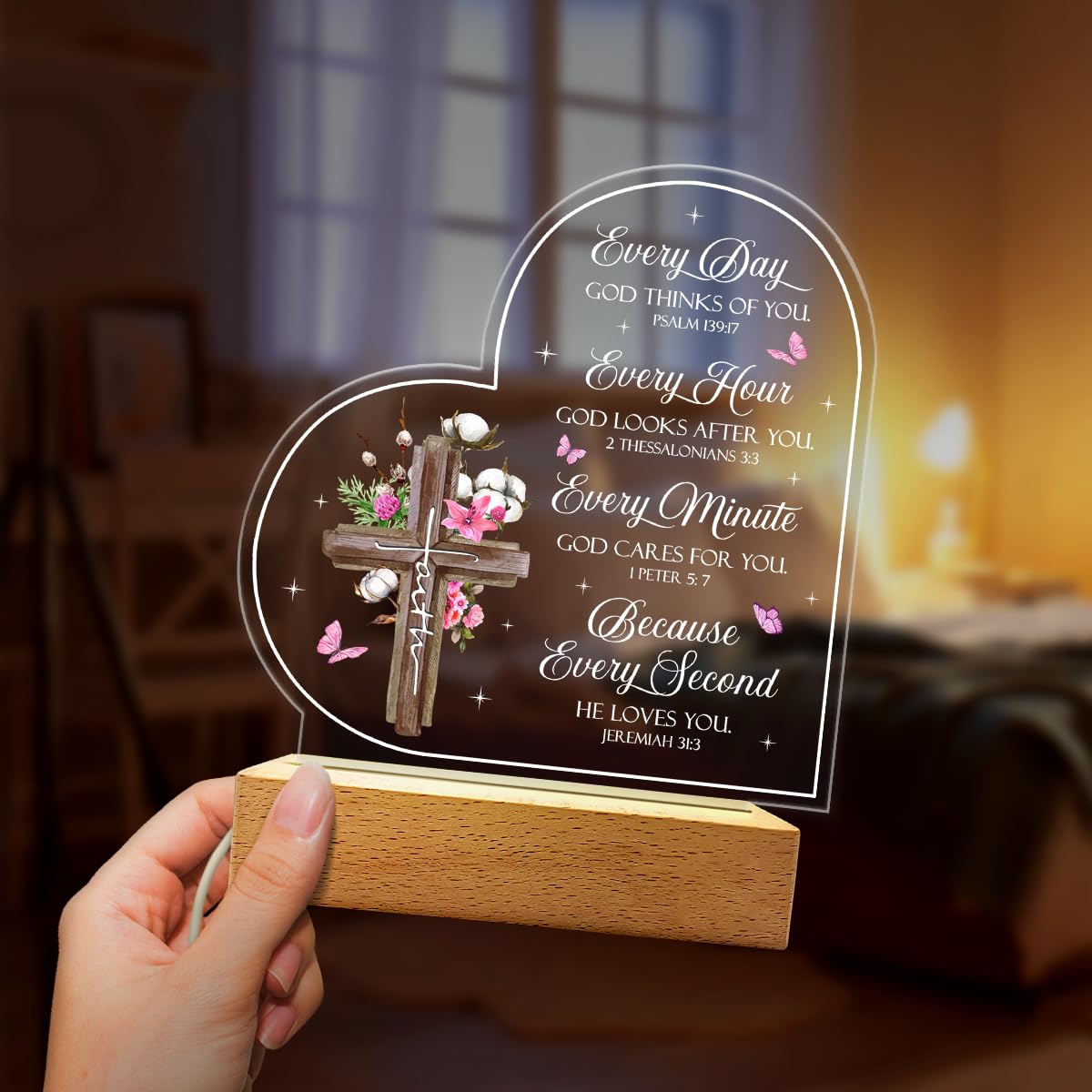 SANDJEST Acrylic Night Light - Christian Gifts for Women - Bible Verse Inspirational Gifts - Religious Decor for Birthday, Christmas
