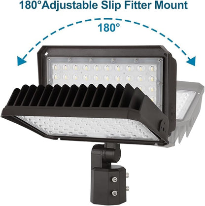 150W LED Flood Light with Dusk-to-Dawn Photocell, 130lm/W 5000K Daylight 100-277V IP65 Waterproof, 150W-100W-75W Adjustable, LED Parking Lot Light with Slip Fitter Mount, ETL
