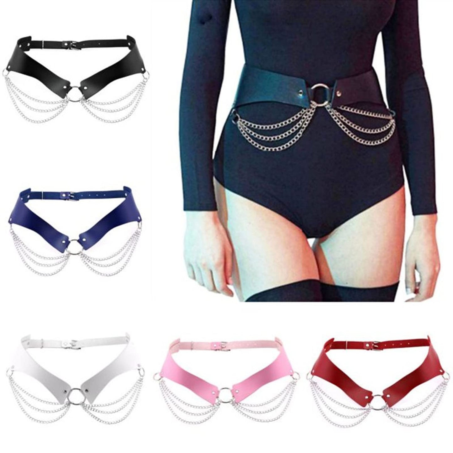 eYLun Women Girls Leather Waist Belt Punk Chain Leather Body Waist Belt Goth Layered Accessories Belt Yellow