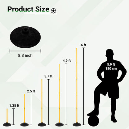 Neoaider 6 FT Agility Poles for Soccer, Basketball, Football, Equestrian, Pet Training, 4 Pack Detachable Soccer Poles w/Rubber Bases, Pole Bending Poles for Horses, Indoor/Outdoor Use
