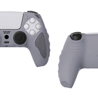 PlayVital Knight Edition Metallic Gray & Dark Gray Two Tone Anti-Slip Silicone Cover Skin for ps5 Controller, Soft Rubber Case for ps5 Wireless Controller with Thumb Grip Caps