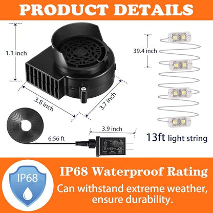 Inflatable Fan Replacement 12V 1.2A, Mini Air Blower Fan with 12V 1.5A Adapter and 3 LED Bulbs for Halloween Christmas Inflatable Outdoor Yard Decorations