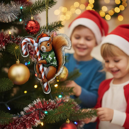 Cute Red Squirrel Hugging Candy Cane 2D Flat Acrylic Ornament - Christmas Tree Decoration, Squirrel Gifts 2025