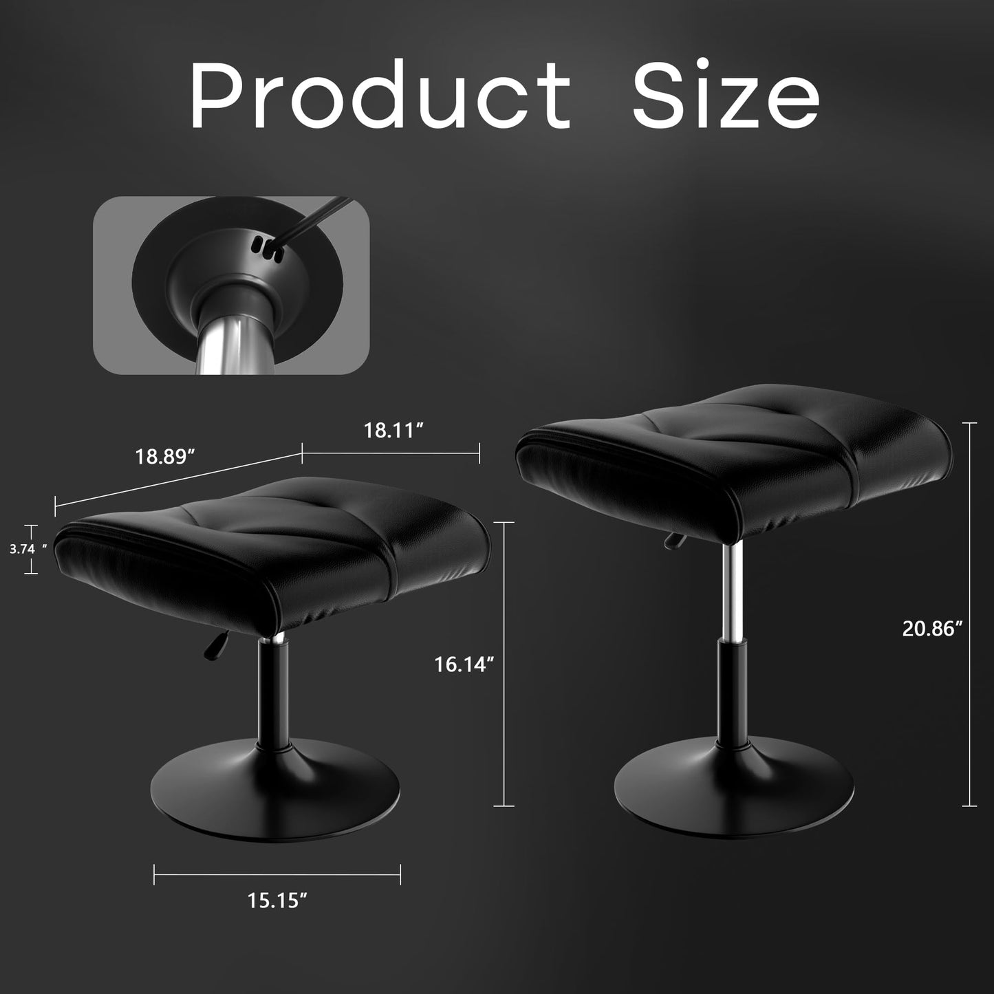 VECELO Foot Rest Under Desk Ottoman, PU Height Adjustable Footrest with Comfort Padding, Leg Rest for Desk for Relieving Leg Pain, Stiffness, and etc, Black