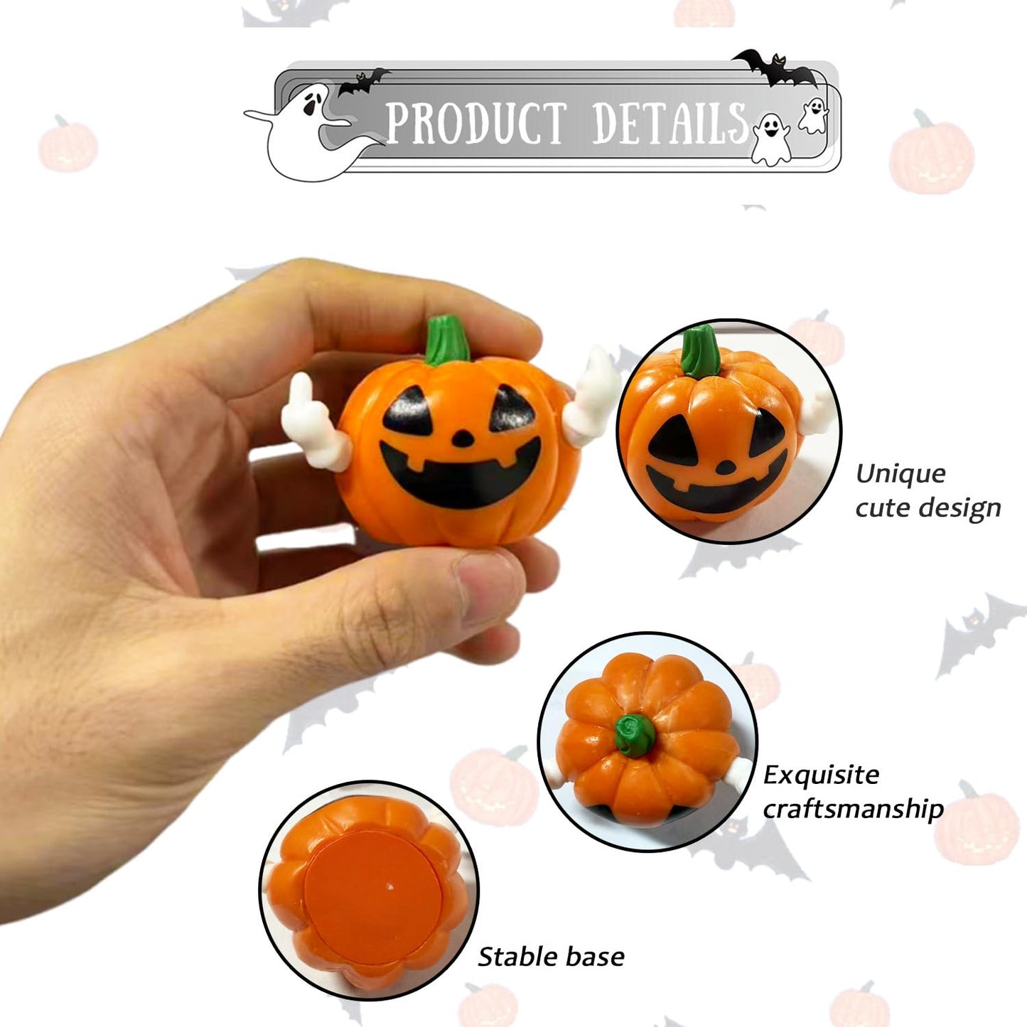 BHOOKA Halloween Pumpkin Figurine Funny Ghost Statue for Gift Resin Ghost Sculpture Halloween Tiered Tray Desk Ornaments Decor Spooky Middle Finger Statue for Home Decorations Supplies
