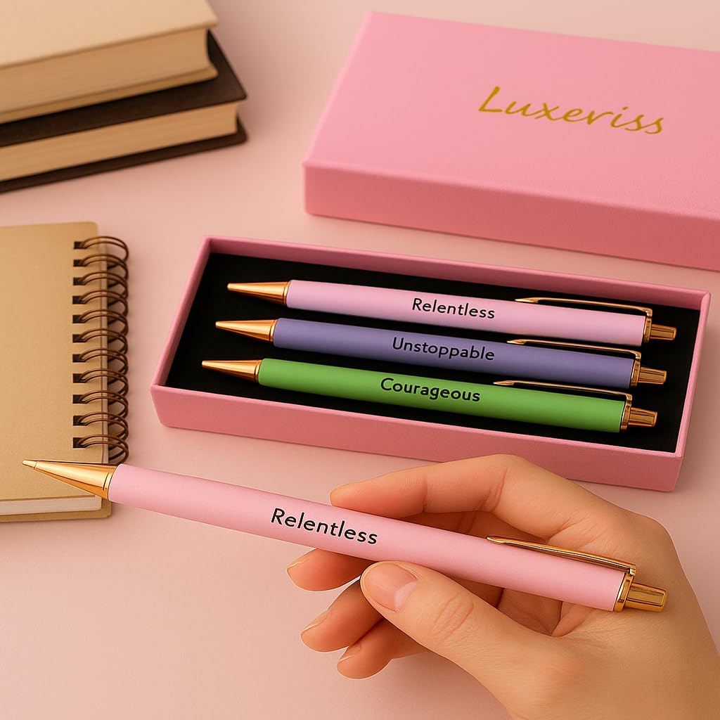 Luxeviss 3 Pcs Inspirational Pens Quotes Ballpoint Pen with Stylus Tip Gifts for School Coworkers Office Supplies Black Ink
