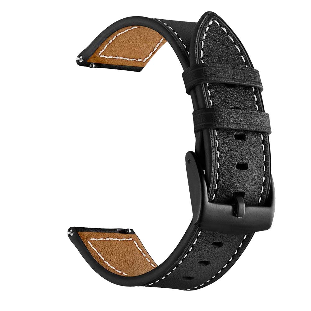 LDFAS Leather Band for Galaxy Watch 7/6 Classic 47mm 43mm/5 Pro 45mm Bands, 20mm Watch Strap Compatible for Samsung Galaxy Watch 6/5/4 40mm 44mm/Active 3 41mm Band, Black/Brown+Black (2 Pack)