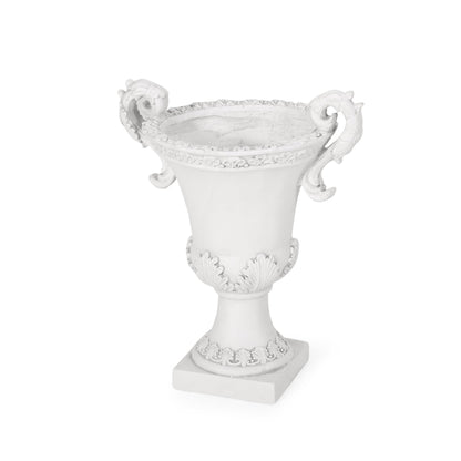 Christopher Knight Home Jorine Patio Planter, Light Concrete Planter, Mid-Centry Gadern Urn, Floral Relif Design, Large Garden Pot, Flower Urn with Drainage Hole for Backyard Home, Antique White