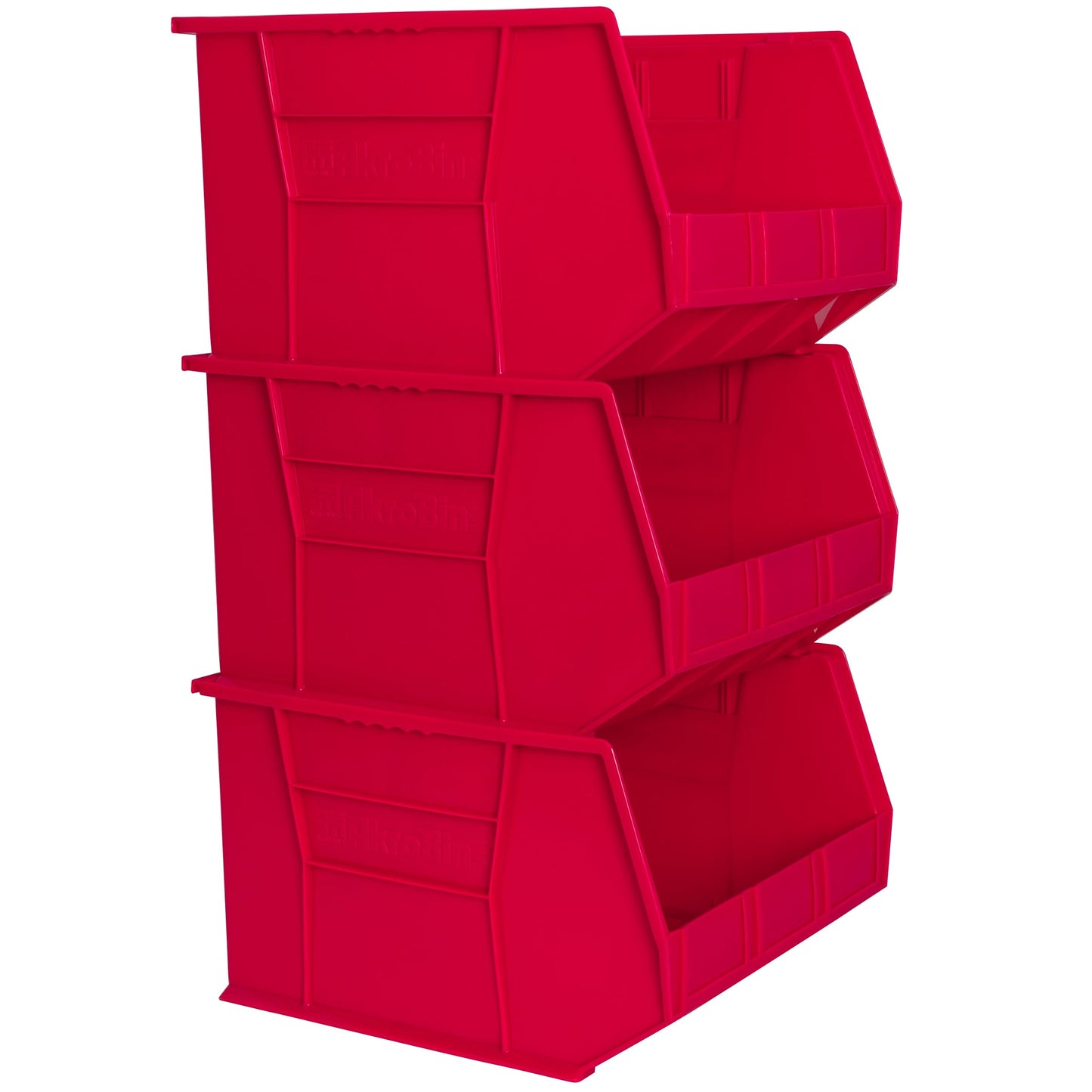 Akro-Mils 30270 AkroBins Plastic Storage Bins, Space-Saving Stackable Bins for Garage, Pantry, Craft Organization, 18" x 16" x 11", Red, 3-Pack
