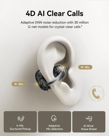 Baseus Bowie MC1 Pro Open Ear Clip-On Headphones, Hi-Res LDAC & HiFi4 Acoustic Sound, 5g Ultra-Lightweight Comfort, SuperBass 2.0, DNN 4-Mic AI Clear Calls, IP67 Waterproof, Bluetooth 6.0