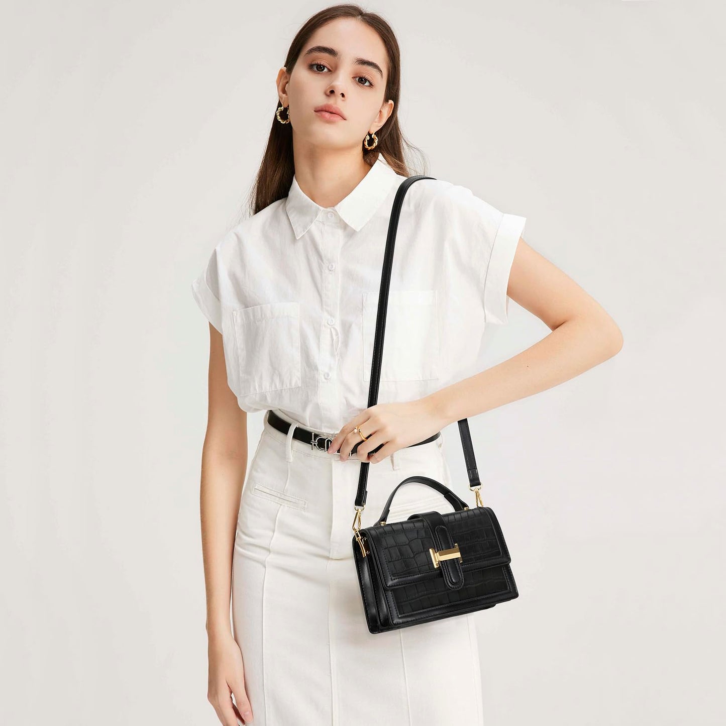KKXIU Small Purses for Women - Top Handle Crossbody Bag for Women, Leather Lady Handbags Shoulder Clutch with Adjustable Shoulder Strap