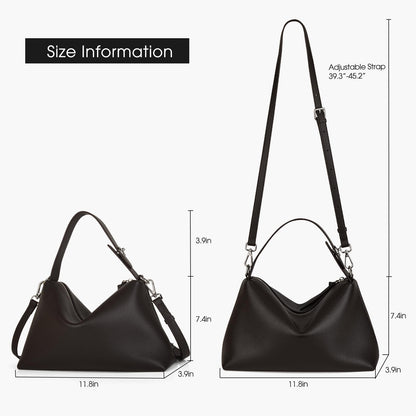 DONNAIN Premium Full-Grained Leather Crossbody Bags for Women, Slouchy Shoulder Bag with Adjustable Strap and Tote Handbag (Coffee, Small)