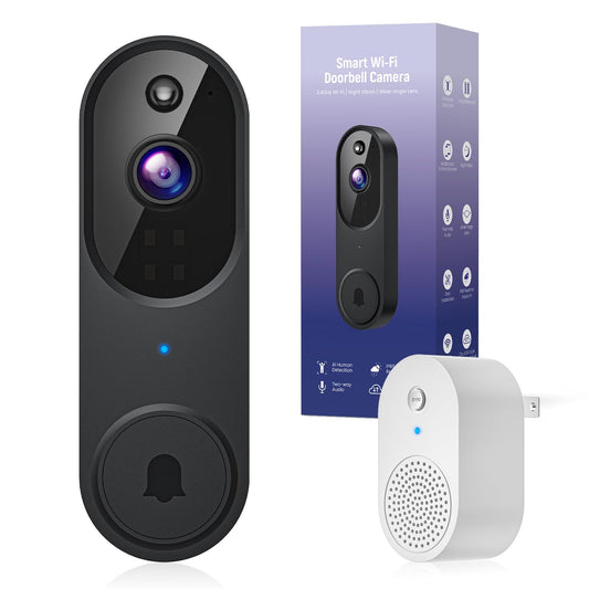1080p Video Doorbell Camera Wireless with Chime, AI Human Detection, 2-Way Audio, FHD Live View, Wire-Free, Night Vision, Cloud Storage, Battery Powered, Indoor Outdoor Surveillance (Black)
