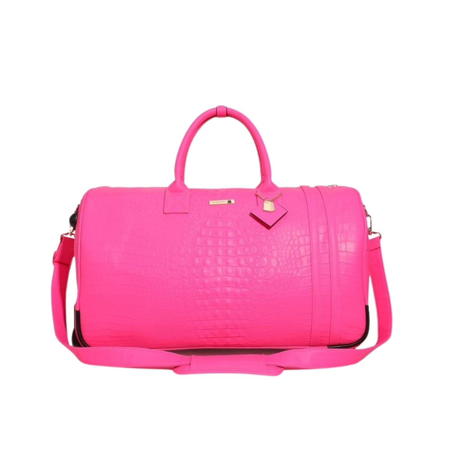 Tote&Carry Apollo 2 Large Rolling Duffle Bag with Wheels, Carry-On Roll Duffel for Travel, Gym, Sports, Daily, Weekend & All-Purpose Use for Men & Women (Crocodile Skin, Neon Pink)