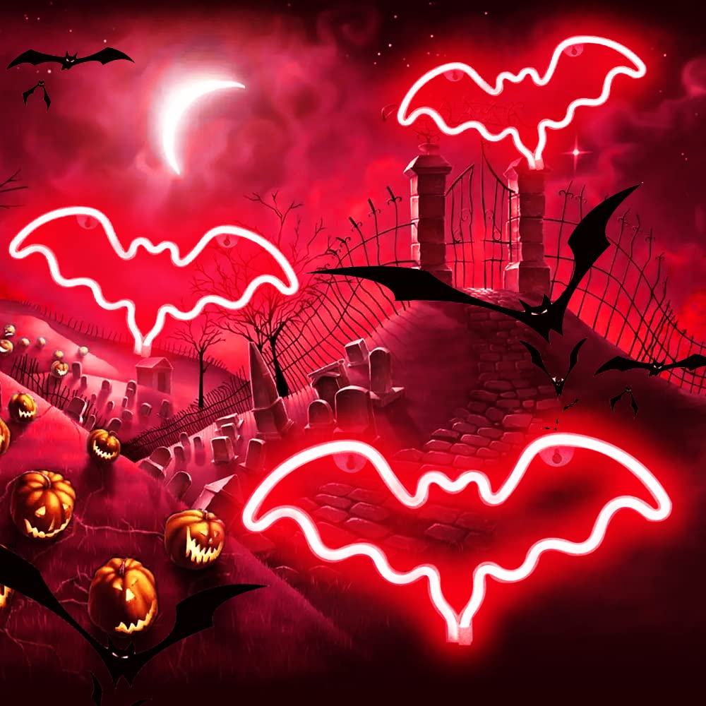 Vicila LED Neon Bat Lights Christmas, Bat Shape Neon Signs Night Lights Battery Operated Desk Table Lamp for Bedroom, Bar, Wall, Nursery Room Decor-Bat(Red)