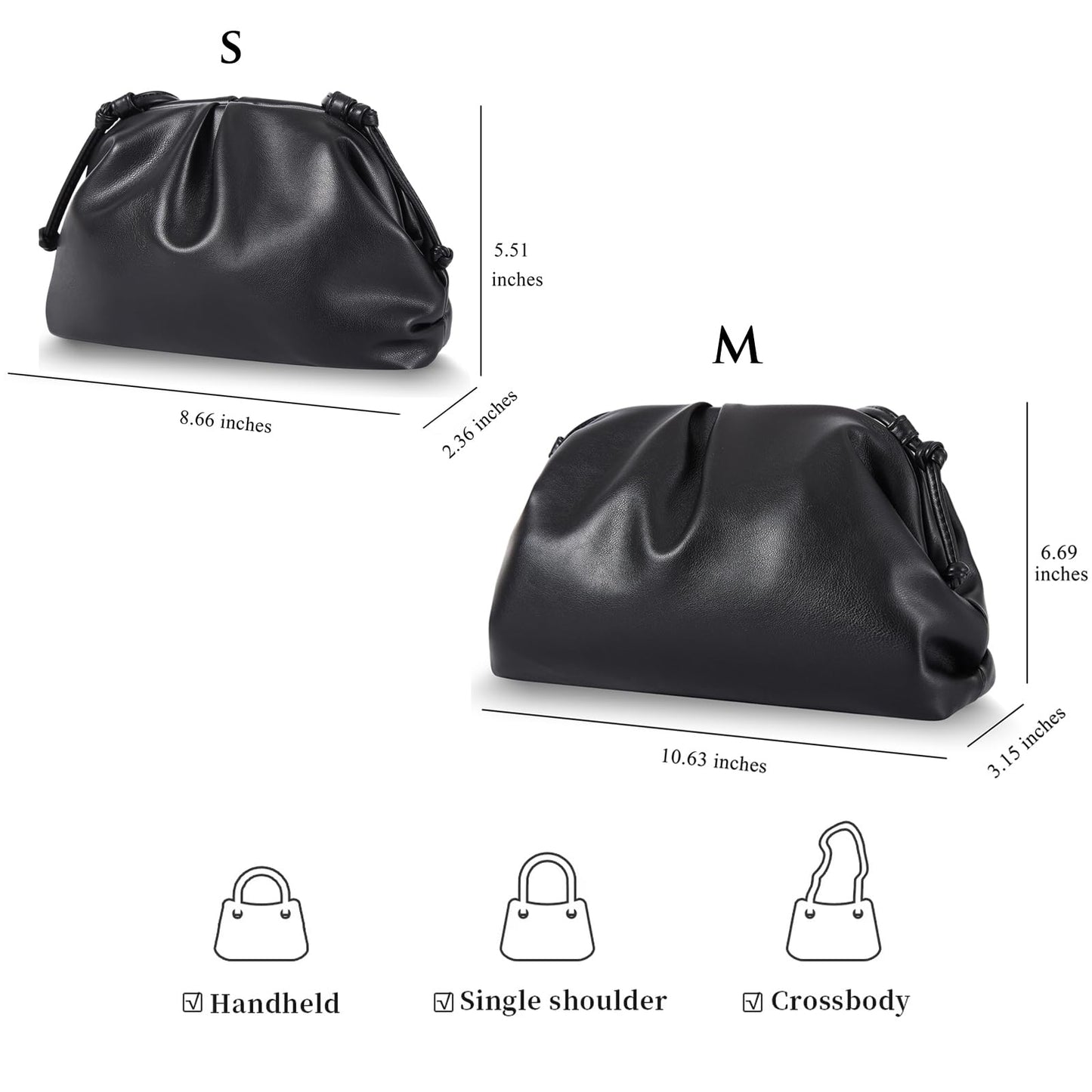 Huralona Dressy Pleated Vegan Leather Clutch Purse Super Soft Cloud Dumpling Clutch Bag for Women PU Evening Purse Handbag (Beige, S)