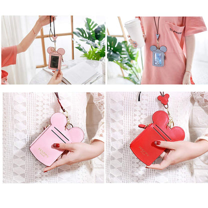 YIEASDA Women's Travel Neck Pouch, Cute PU Leather Coin Wallet Zippers Hanging Rope Purse Girls Passports Documents Card Bag (Red), Small