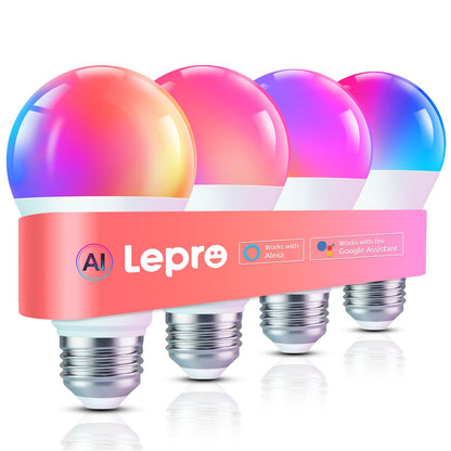 Lepro B1 AI Smart Light Bulbs - WiFi & Bluetooth RGBWW Color Changing LED Bulb Compatible with Alexa & Google Assistant, AI Generated Lighting LLM, AI Voice Control, Music Sync, 2.4GHz Only, 2 Pack