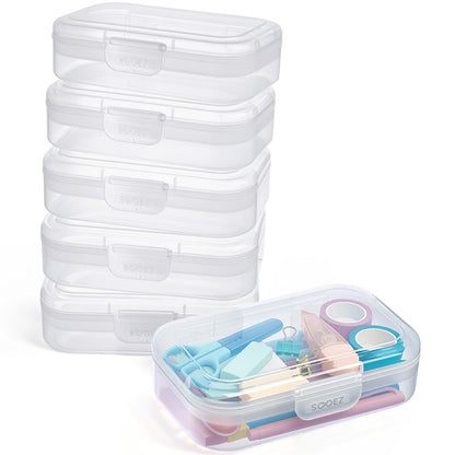 Sooez 6 Pack Pencil Box, Plastic Pencil Case Holder with Latch, Clear Crayon Box Marker Organizer, Large Craft Storage Boxes, Stackable Storage Containers for Art School Supplies
