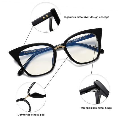 MORESHINE Cute Cateye Blue Light Blocking Glasses For Womens Fashion Computer Clear Eyeglasses Frames Anti Eye Strain (Black+Leopard)