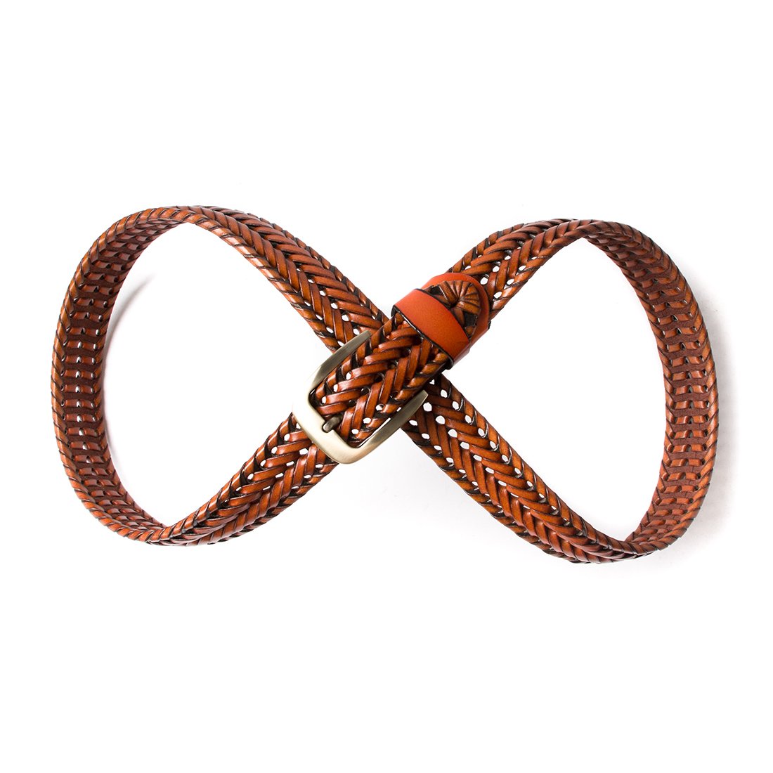 ECHAIN Men Braided Woven Genuine Leather Belt (Waist:34-36, Brown)