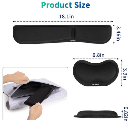 Wrist Rest for Computer Keyboard and Mouse - Ergonomic Memory Foam Mousepad Rests with Non-Slip Base for Office, Gaming, Computer - Pain Relief & Carpal Tunnel Support, Black, 2-Piece Desk Accessories