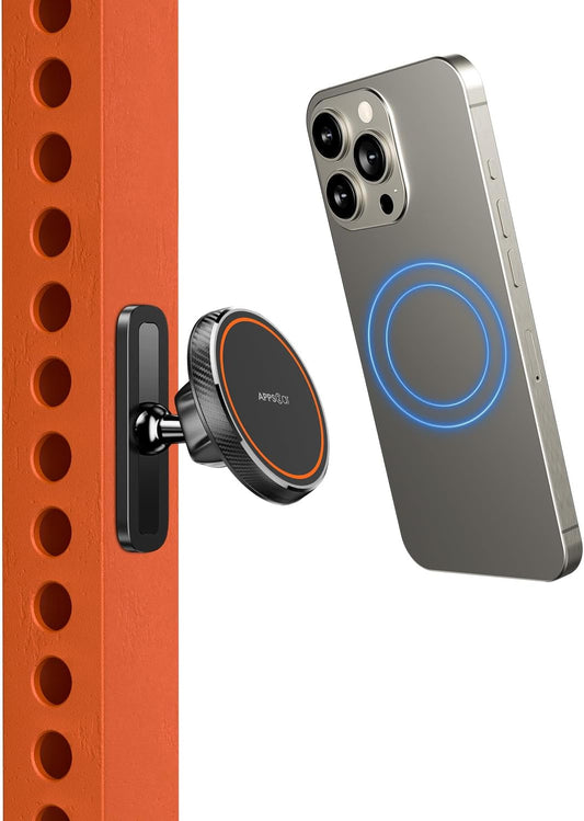 APPS2Car Magnetic Phone Holder for Gym, Alloy Base & Ball Joint, Attach to Metal Surfaces, Dual Magnetic Phone Mount for MagSafe iPhone 12-17 Series