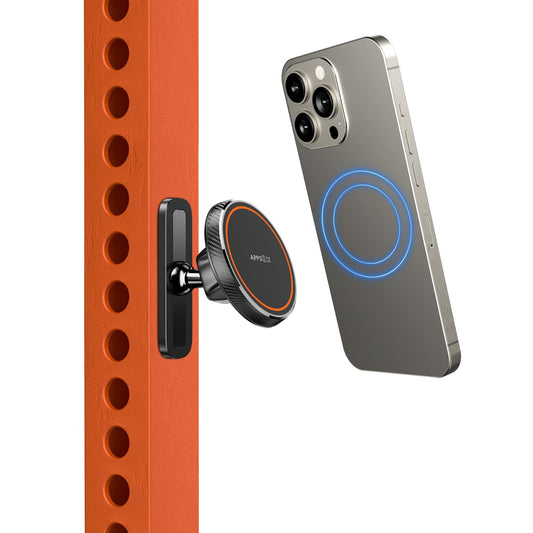 APPS2Car Magnetic Phone Holder for Gym, Alloy Base & Ball Joint, Attach to Metal Surfaces, Dual Magnet Phone Mount for MagSafe iPhone 12-17 Series