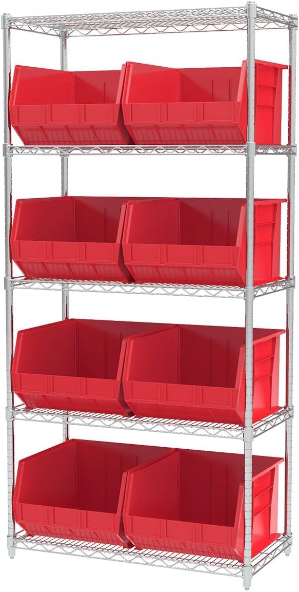 Akro-Mils 30270 AkroBins Plastic Storage Bins, Space-Saving Stackable Bins for Garage, Pantry, Craft Organization, 18" x 16" x 11", Red, 3-Pack