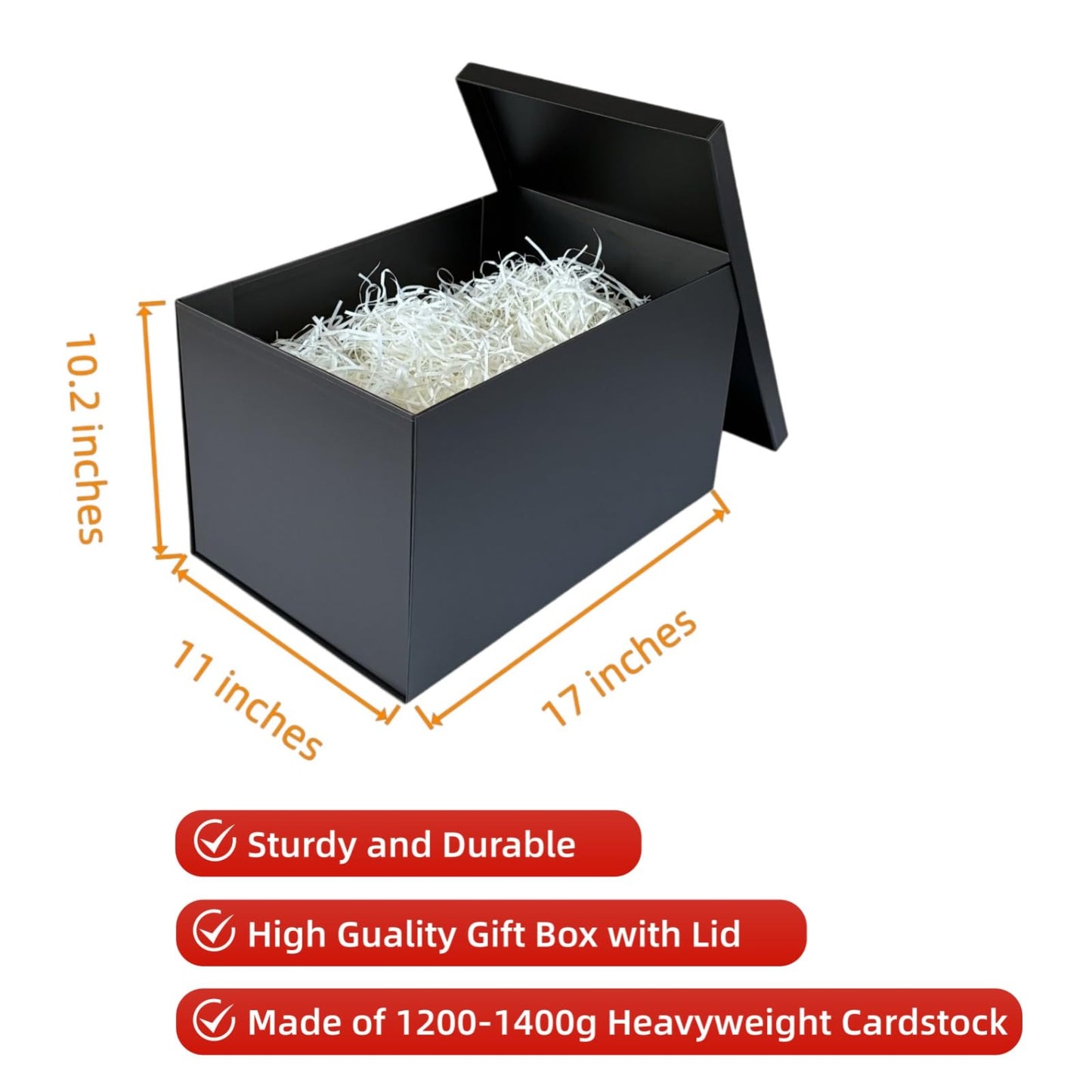 BoxSkivra Extra Large Gift Box 17x11x10.2 Inches，Black Gift Box with Lid for Christmas，Anniversary，Birthday，Luxury Boxes with Crinkle Paper，Ribbon，Alphabet Stickers