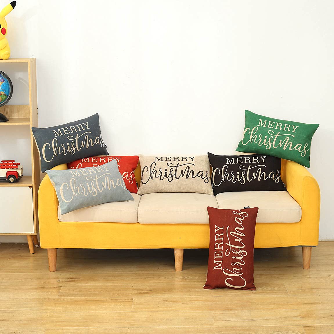 TRENDIN Christmas Couch Pillow Cover 20x12 inch, Blue Lumbar Throw Pillowcase, Home Chair Office Winter Decorations Linen Cushion Cover for Sofa Couch PL704TR