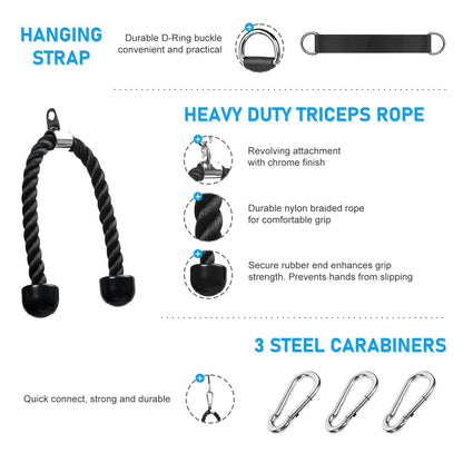 Pulley System for Home Gym, Cable Pulley System Gym for LAT Pulldown Cable Machine Pulley Attachment with Tricep Rope Ideal for Biceps Curl, Arm Workouts, Strength Training